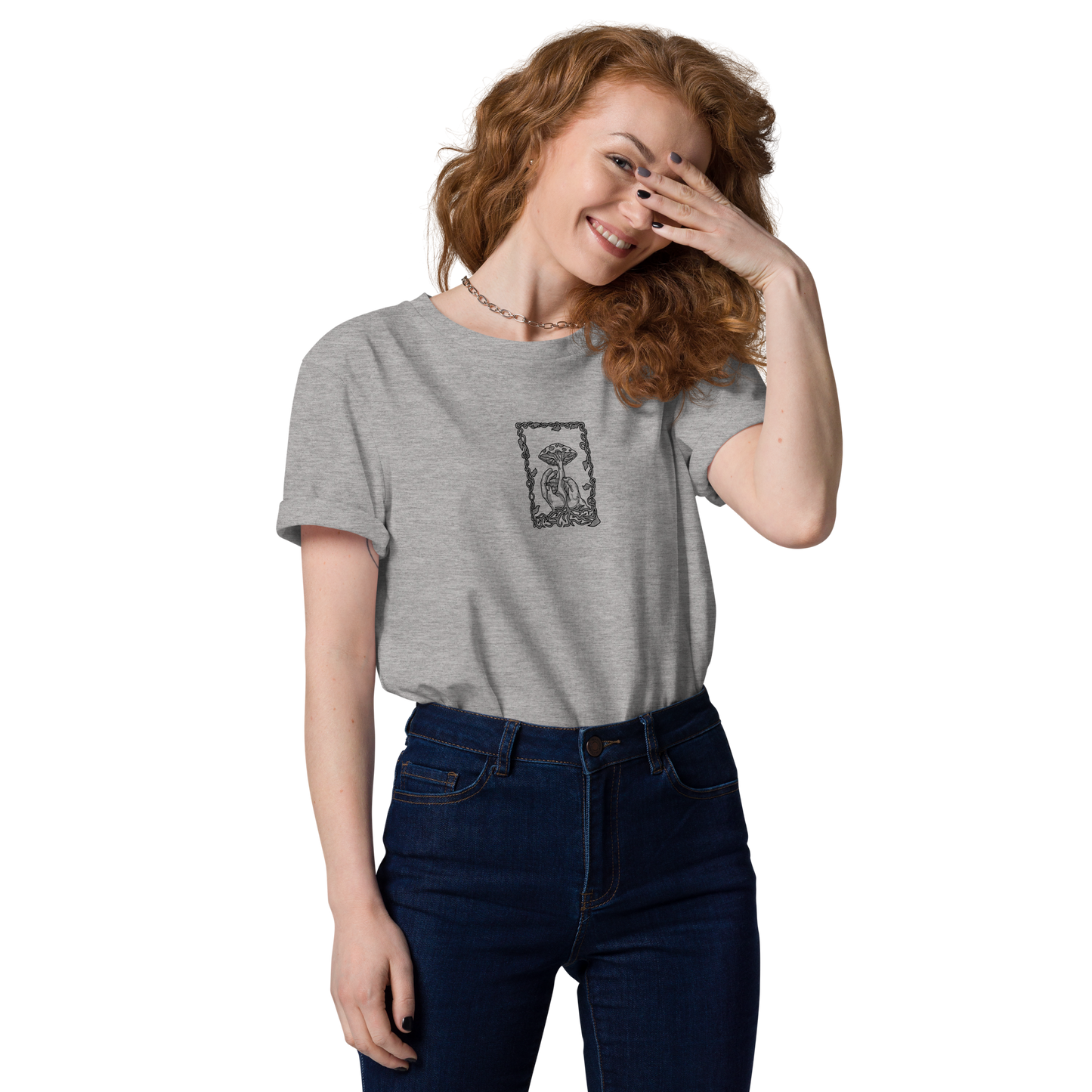 Karleth Mushroom Unisex T-Shirt - Grey front print