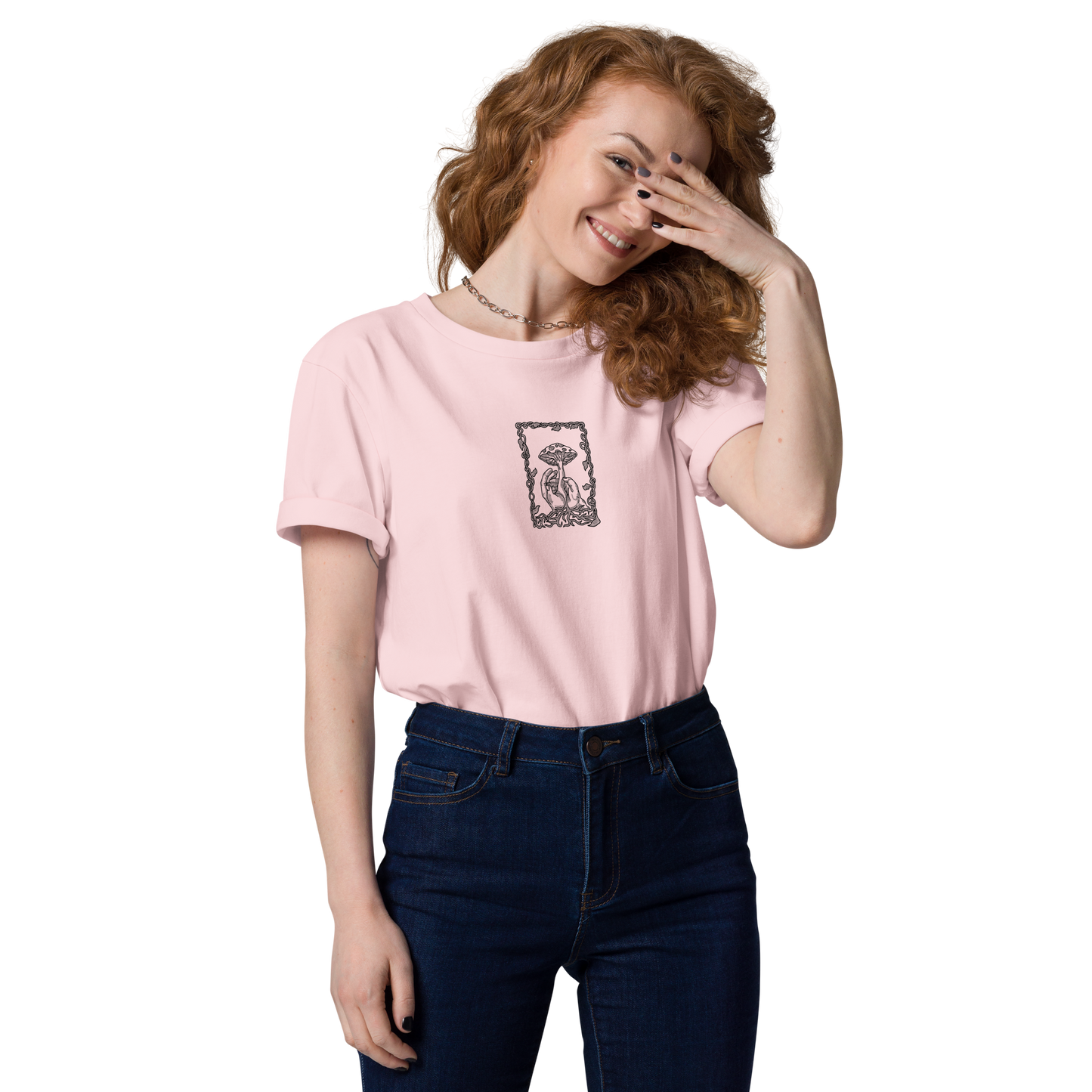 Karleth Mushroom Unisex T-Shirt - Pink front print