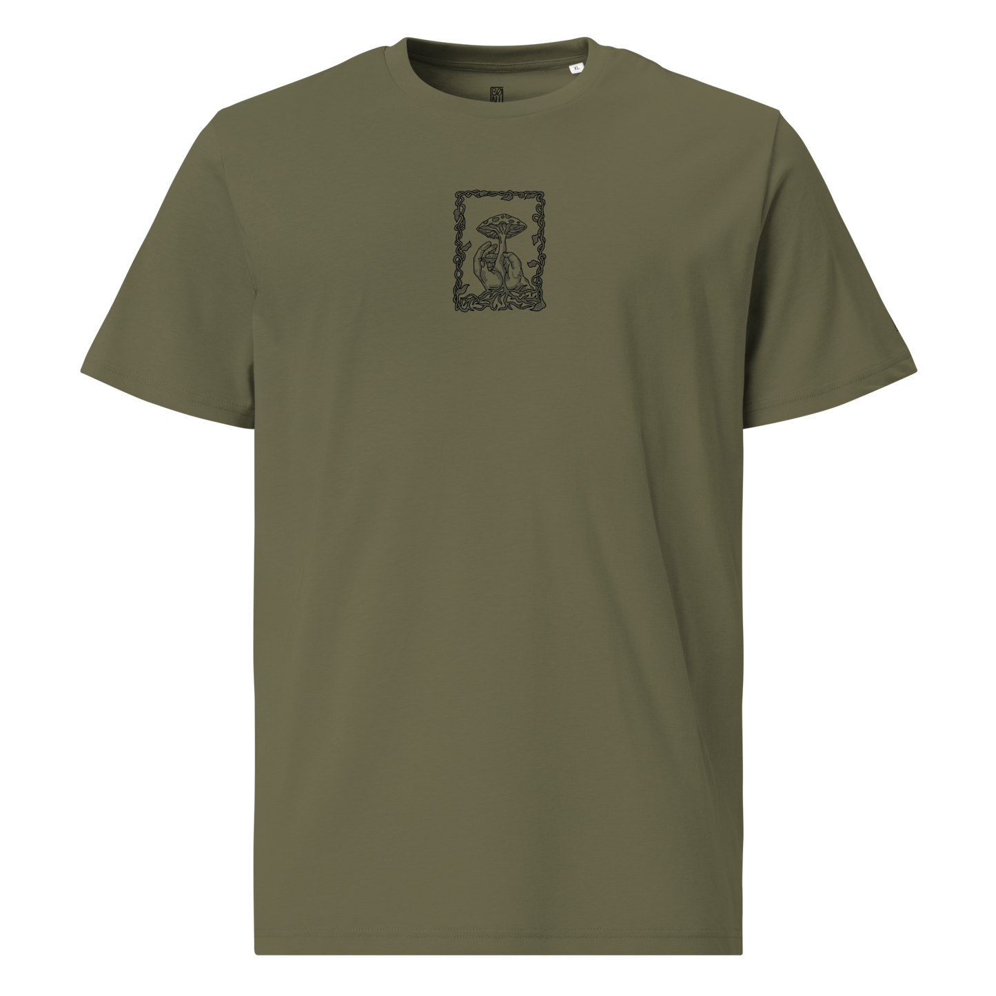 Karleth Mushroom Unisex T-Shirt - Khaki front print